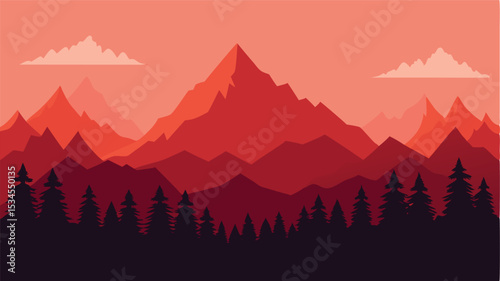 sunset in mountains silhouette of mountain range and trees 