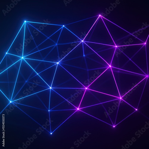 Futuristic glowing neural network with purple and blue neon lights