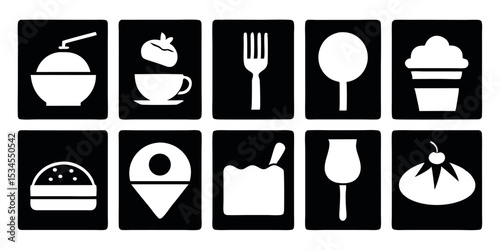 Restaurant Icon Set Black Silhouette Vector