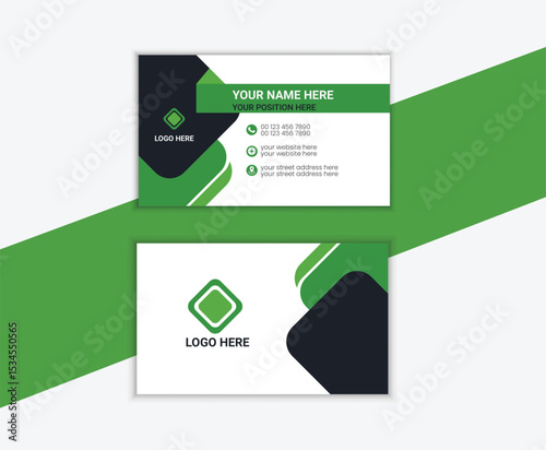 Modern Minimal Business Card Layout in green and black – Editable Visiting Card for Corporate Branding – Vector Graphic