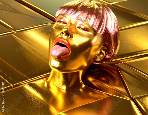 Bathed in gold and irony, she turns indulgence into art. A surreal fusion of luxury, provocation and pop attitude — where glamour licks back