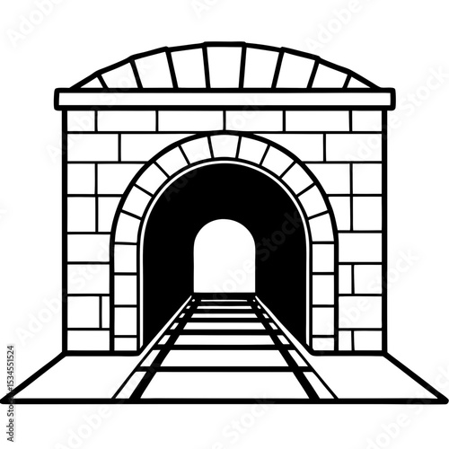 Lineart Icon of Tunnel Entrance – Simple Infrastructure Illustration in Outline Style

