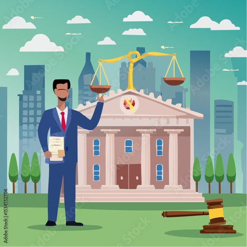 Regulations, law or rules, authority, legislation or government lawsuit, legal document justice or courthouse, verdict or punishment concept, businessman hold gavel with scale and regulation document