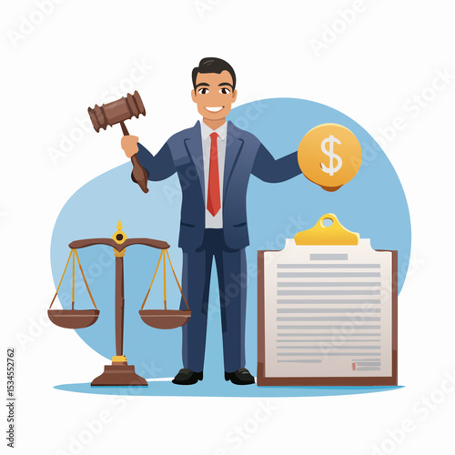 Regulations, law or rules, authority, legislation or government lawsuit, legal document justice or courthouse, verdict or punishment concept, businessman hold gavel with scale and regulation document