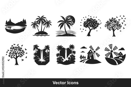 set of vector icons of nature