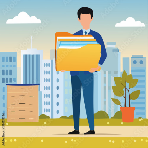 Archive document file storage folder, backup important file directory or information, paperwork discovery or online compression or protection concept, businessman carry big file folder to be archive