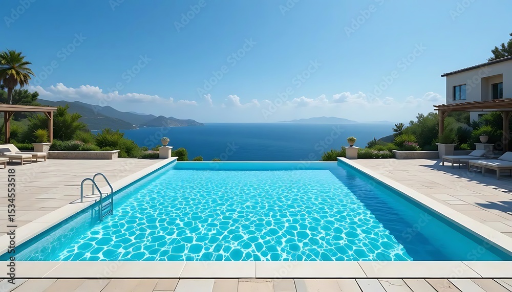 Fototapeta premium Luxurious Pool with Panoramic Ocean View