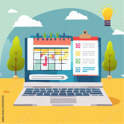 Project management, planning for software development, resources and budget planning, project schedule diagram, gantt chart for work deadline concept, computer laptop with project management softwar
