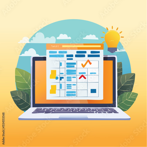 Project management, planning for software development, resources and budget planning, project schedule diagram, gantt chart for work deadline concept, computer laptop with project management softwar