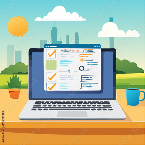 Project management, planning for software development, resources and budget planning, project schedule diagram, gantt chart for work deadline concept, computer laptop with project management softwar