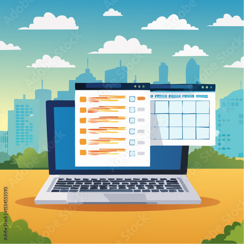 Project management, planning for software development, resources and budget planning, project schedule diagram, gantt chart for work deadline concept, computer laptop with project management softwar