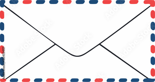 Envelope mail icon with red and blue dashed border vector illustration 