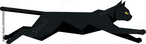 Black cat running fast in side profile vector illustration with yellow eyes 