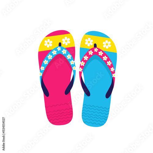 Colorful flip flops with floral design in bright summer colors  