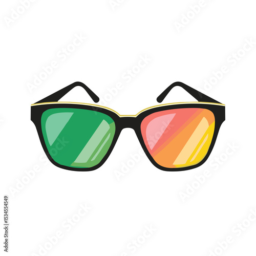 Stylish sunglasses with colorful lenses in modern design  