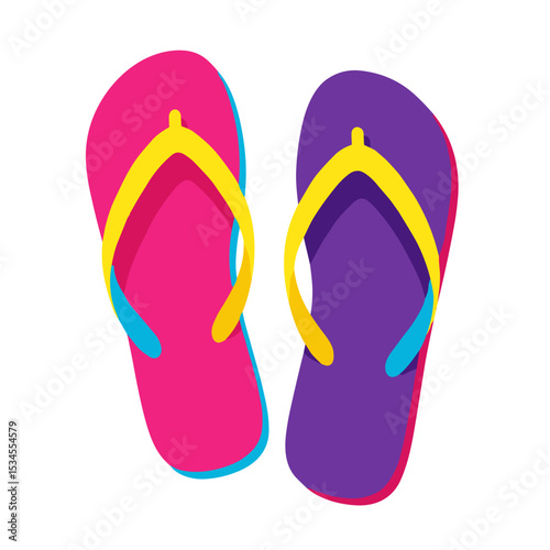 Colorful flip flops in pink, purple, and yellow design  