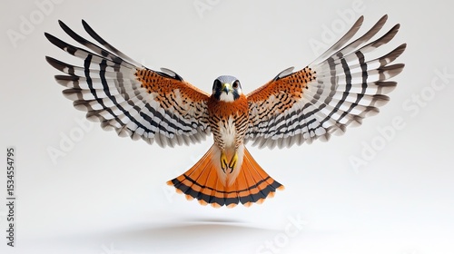 A banded kestrel hovering mid-air