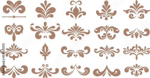 Decorative vintage floral ornamental vector design elements in brown color for elegant projects 