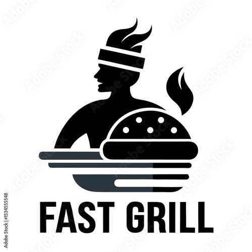 vintage grilled barbecue logo, retro BBQ vector, fire grill food and restaurant icon, Red fire icon
