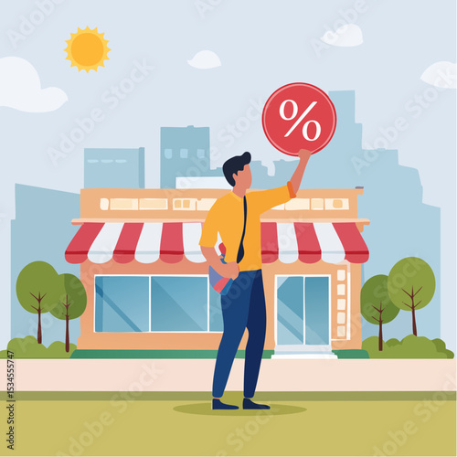 Bargain sale event, finding discount retail price, coupon or promotion offer, price advantage for customer, consumer, special price marketing concept, young man finding special bargain sale price ta