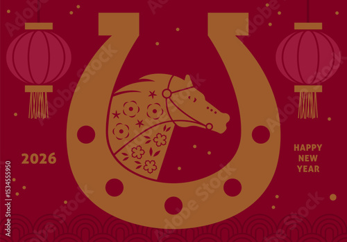 Happy chinese new year 2026. Horse is a symbol of the 2026 Chinese New Year. Figure of Horse. 2026 holiday design