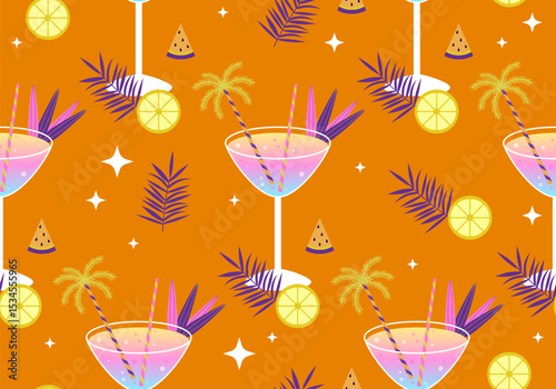 Seamless pattern with cocktails. Holiday party design. Holiday drinks. Cocktails texture, background