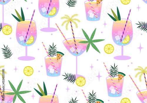 Seamless pattern with cocktails. Holiday party design. Holiday drinks. Cocktails texture, background