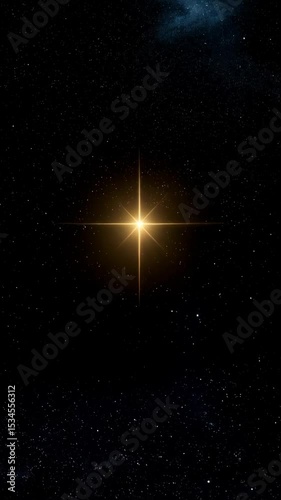 Dramatic view of a bright golden star radiating light into a vast expanse of dark, glittering, starry outer space, concept for hope, inspiration and wonder