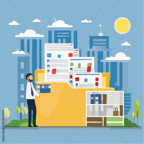 Organize files folder or archive document to be index, administration work, plan or file management, arrange online data or paperwork concept, businessman organize document file into archive folder