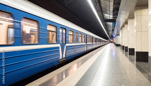 Fast commuter train arriving at a busy subway station platform