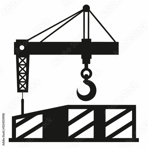 Construction Crane Icon Lifting Building Block Industrial Equipment Vector Illustration