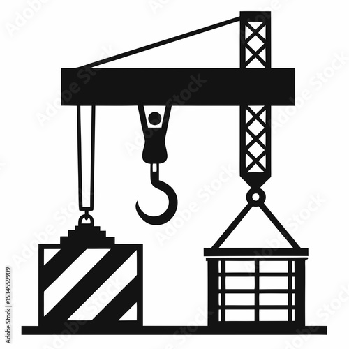 Construction Crane Icon Lifting Building Block Industrial Equipment Vector Illustration