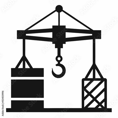 Construction Crane Icon Lifting Building Block Industrial Equipment Vector Illustration