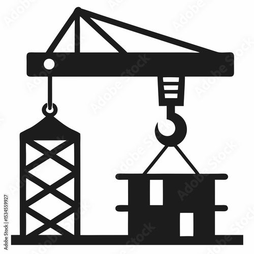Construction Crane Icon Lifting Building Block Industrial Equipment Vector Illustration