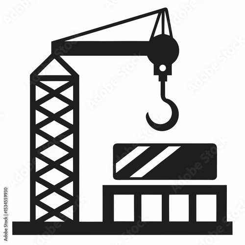 Construction Crane Icon Lifting Building Block Industrial Equipment Vector Illustration