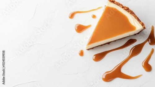 Slice of Dessert with Caramel Drizzle on a White Surface. Delicious Gluten free and Low carb Dessert Concept.