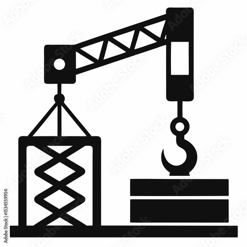 Construction Crane Icon Lifting Building Block Industrial Equipment Vector Illustration