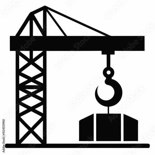 Construction Crane Icon Lifting Building Block Industrial Equipment Vector Illustration