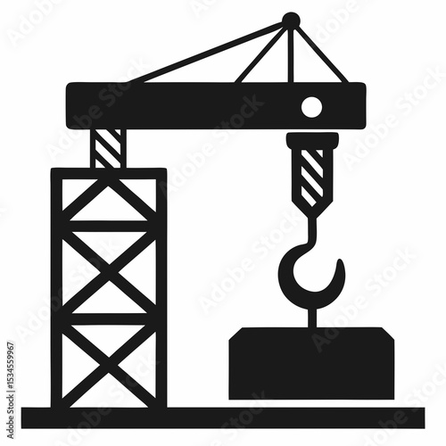 Construction Crane Icon Lifting Building Block Industrial Equipment Vector Illustration