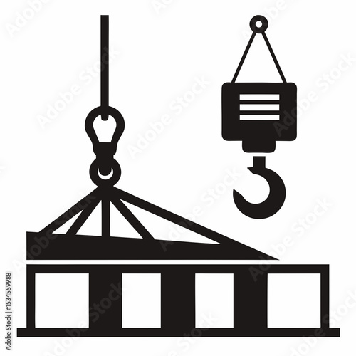 Construction Crane Icon Lifting Building Block Industrial Equipment Vector Illustration photo
