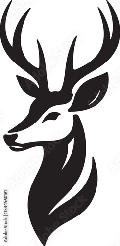 Elegant silhouette illustration of a majestic deer head isolated on white background