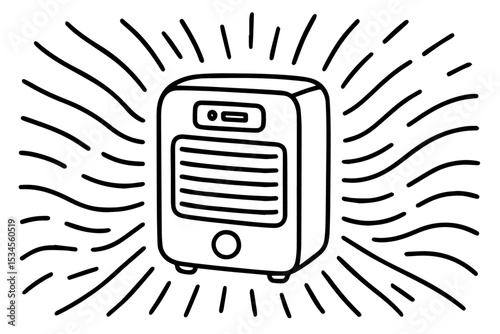 Black and White Hand-Drawn Desktop Air Purifier Circular Air Cleaning Vector