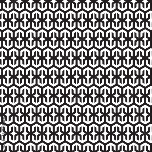 abstract background with numbers, black and white geometric pattern, hexagonal shapes, elongated hexagons, two trapezoids facing, overall effect, tessellating pattern, shapes interlock