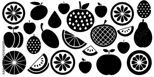 Seamless pattern of Easter eggs with a vibrant set of fruit icons like strawberry, lemon, and pineapple illustrations