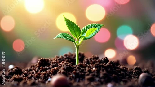 A fresh juicy sprout emerging from the soil, symbolizing growth and renewal, spring and new life