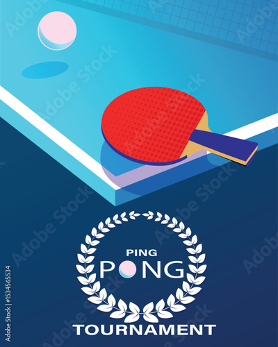 Table tennis banner design, tournament, competition, doubles game. Ping pong game, racket, ball, tennis table, active lifestyle, hobby