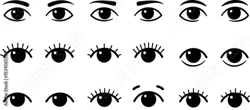 Human eye icons set with various styles and eyelash designs vector illustration 