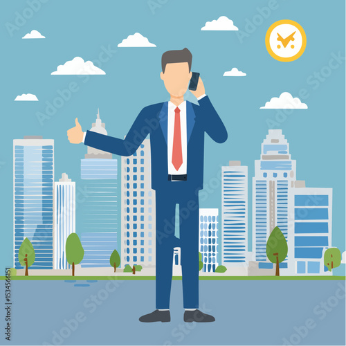 Telephone call expert to generate lead or sales, success telemarketing tell promotion to prospect or client concept, businessman sale representative agent talk in phone call with thumb up feedbac