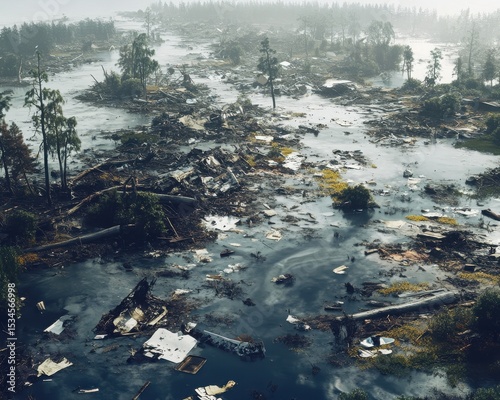 A detailed visualization of natural disaster aftermath and environmental damage highlighting environmental importance.