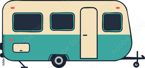 Vintage retro camper trailer in teal and cream colors isolated vector illustration 